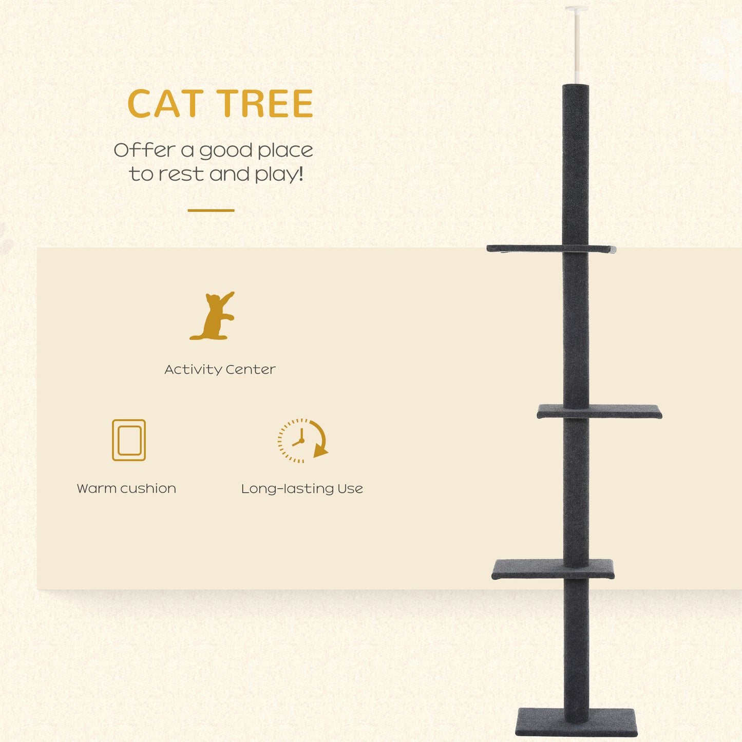 Floor-to-Ceiling Cat Tree Cat Climbing Tower with Sisal-Covered Scratching Posts Natural Cat Tree Activity Center for Kittens Cat Tower Furniture, Gray