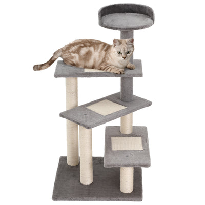 PawHut 40" 5-Level Revolving Stair Cat Tree Scratcher Climbing Activity Tower with Play Center and Resting Perch, Grey