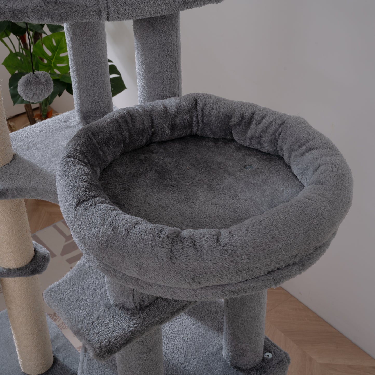 Cat Tree, 105-Inch Cat Tower for Indoor Cats, Plush Multi-Level Cat Condo with 3 Perches, 2 Caves, Cozy Basket and Scratching Board, GRAY COLOR