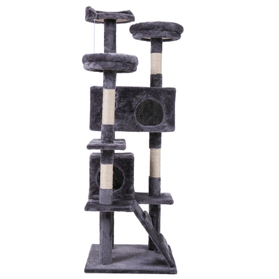 Cat Tree Cat Tower with Scratching Ball, Plush Cushion, Ladder and Condos for Indoor Cats, Gray