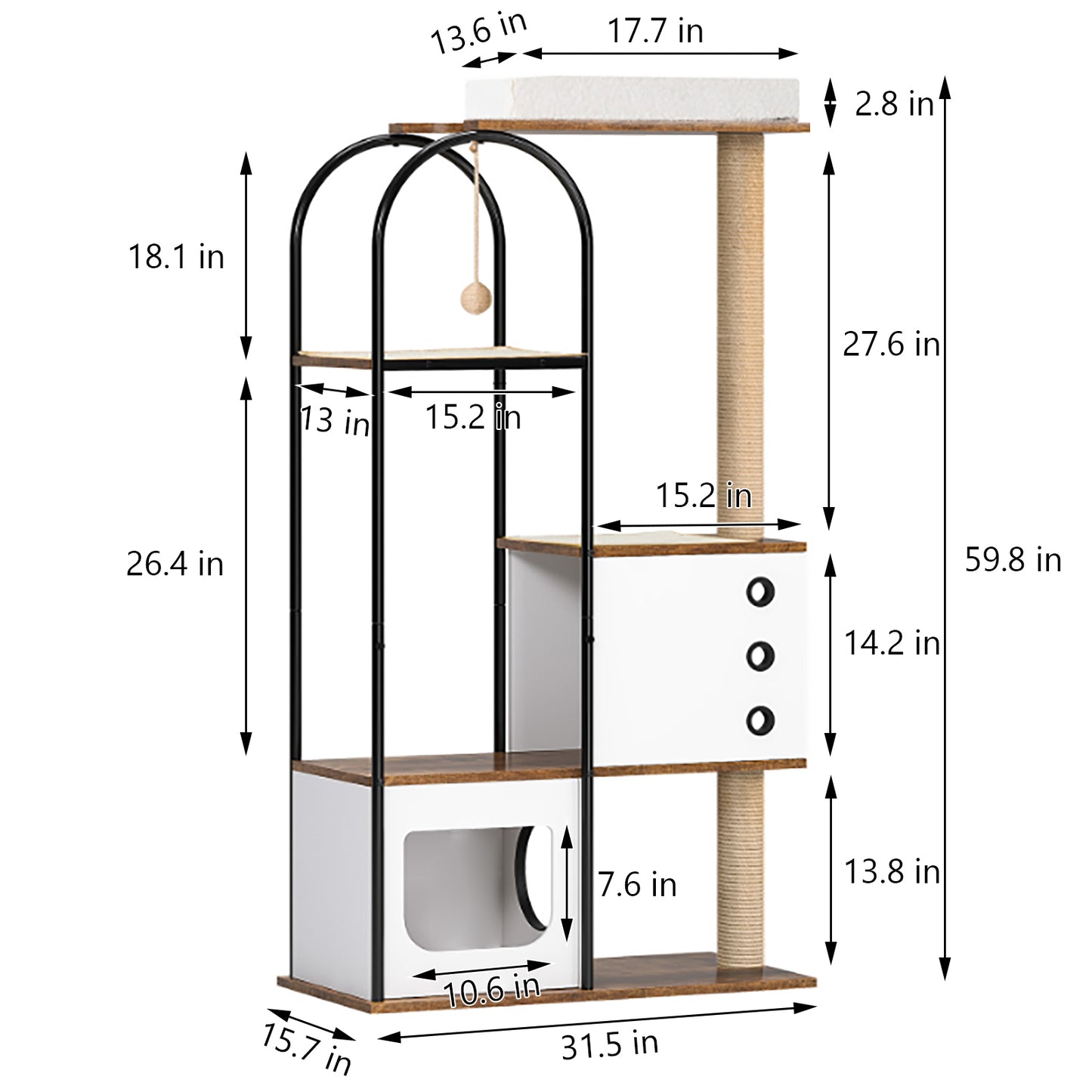 Cat Tree Tower for Indoor Cat, Cat Tower House with Scratcher Post, Cat Tree Condo with Scratching Pads, Cat Furniture with Resting Bed