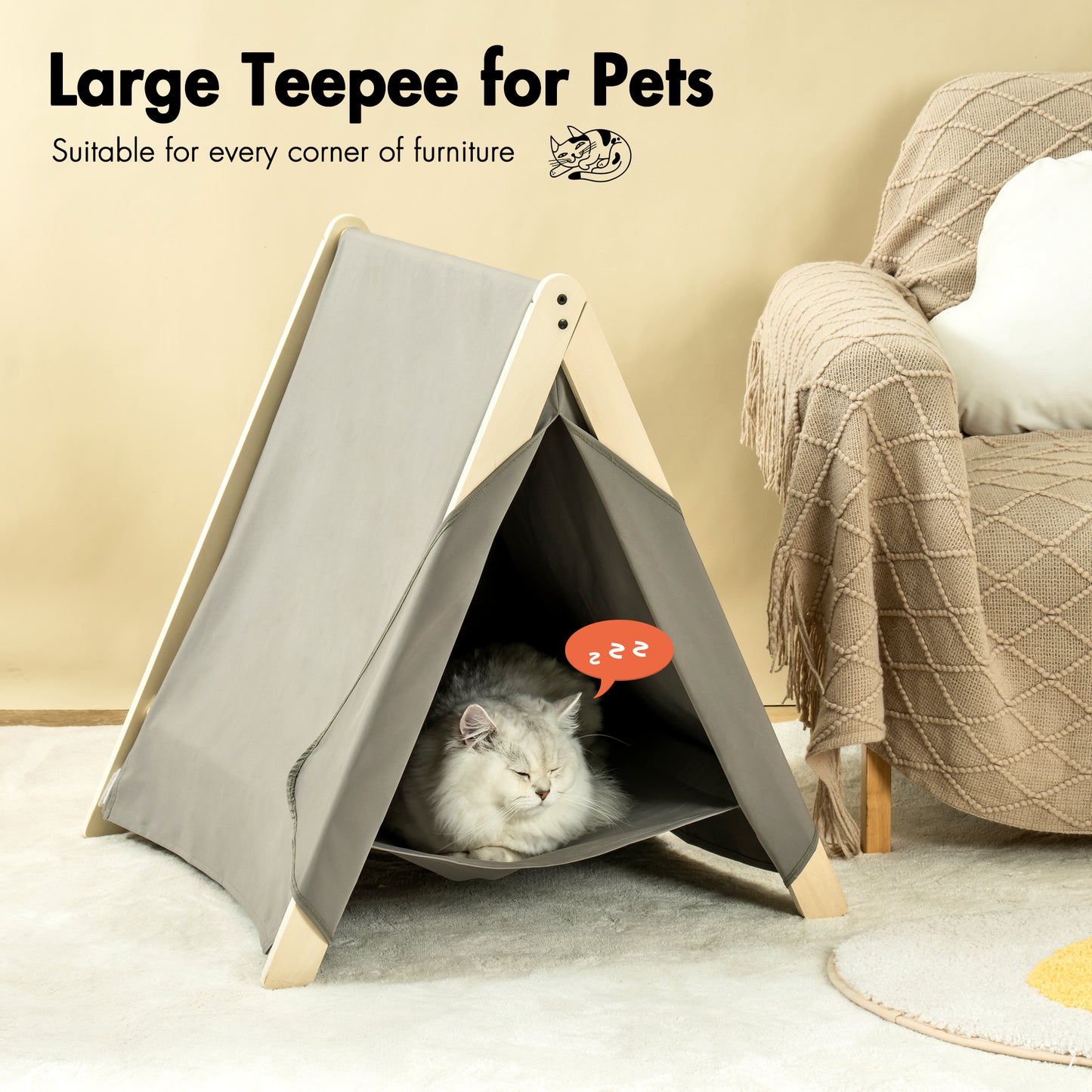 Pet Tent, Cat Tent for Indoor Cats, Wooden Cat House for small Pets,Gray green