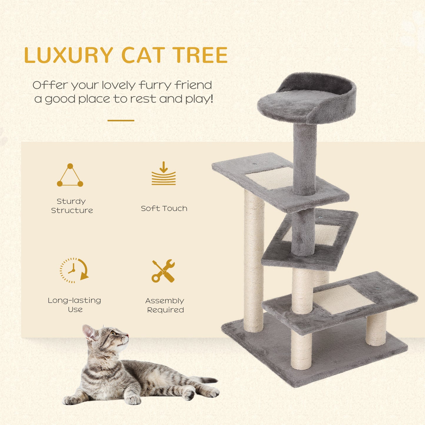 PawHut 40" 5-Level Revolving Stair Cat Tree Scratcher Climbing Activity Tower with Play Center and Resting Perch, Grey