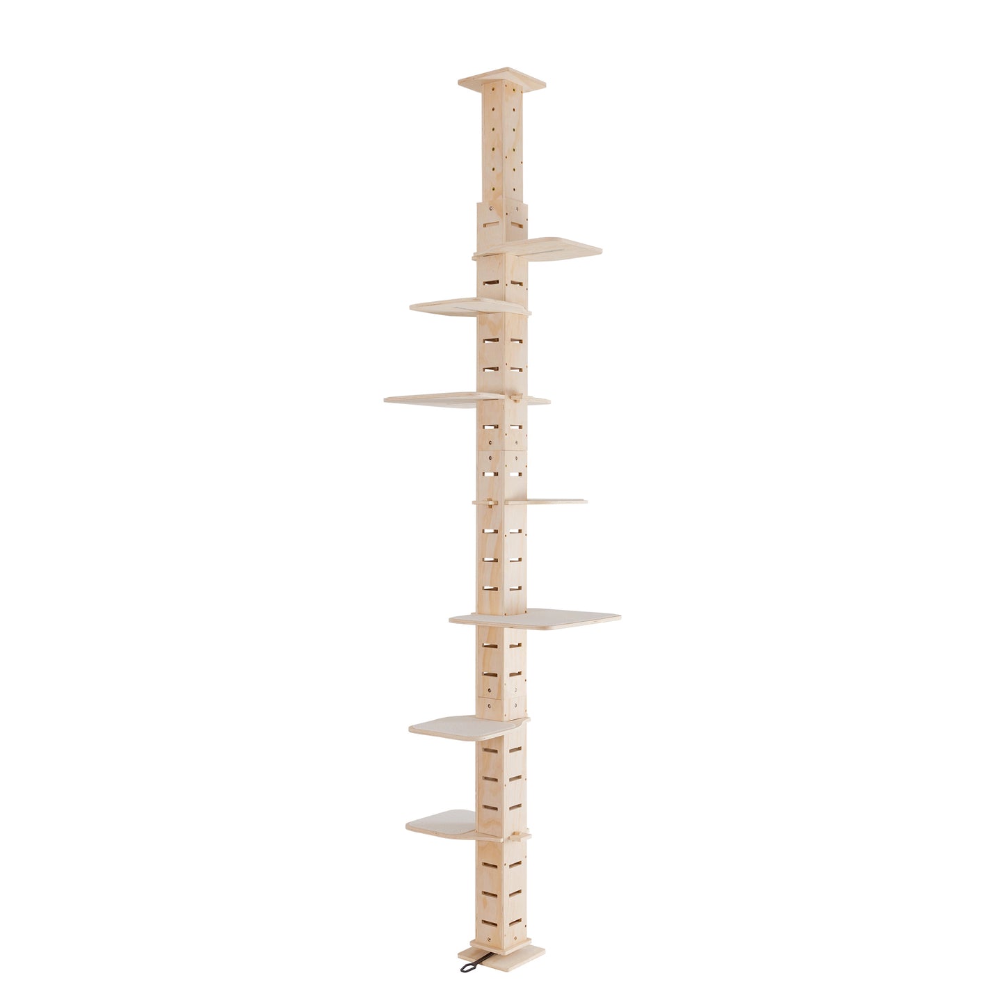 9' Adjustable Height Floor-to-Ceiling Cat Tree, Multi-Level Cat Vertical Cat Condo, Cat Climbing Frame Activity Center with Perching Shelves for Indoor Cats, Natural