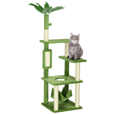 PawHut 56" Cat Tree for Indoor Cats with Hammock, Cat Tower with Scratching Post, Platforms, Play Ball and Anti-tipping Device, for Indoor Cats, Green