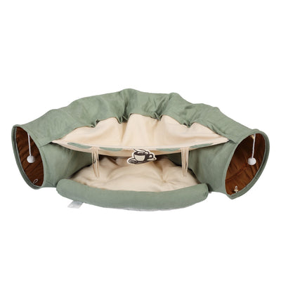 Cat's Telescopic Tunnel Cushioned Bed Pet Nest Teasing Balls Zipper Connection Feline Supplies, Bright Green